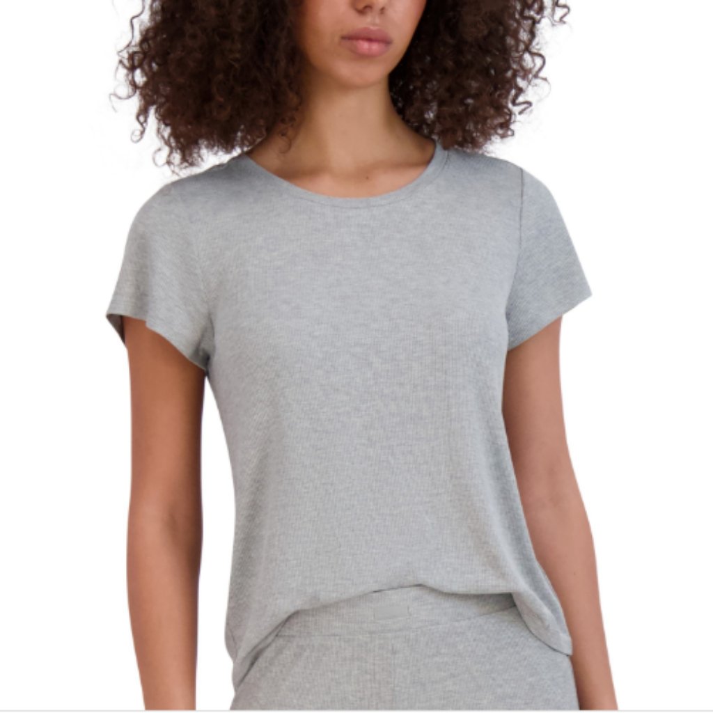 Steve Madden Women's Ribbed Short-Sleeve Baby Sleep Tee - Grey